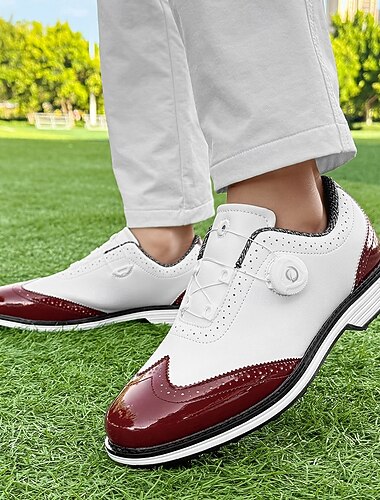  Chaussures de golf pour hommes – un modèle confortable blanc et bordeaux pour allier performance et style sur le parcours