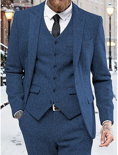  Herr Kavaj + Väst + Klänning Byxor Kavaj Kostymer Företag Arbete Bröllop Mode Streetwear Höst Vinter Nylon Ensfärgat 3 st Enkelknäppt Blazer Svart Vinröd Marinblå Kungsblå