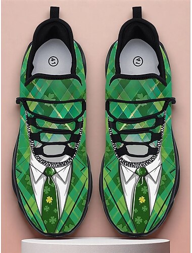  Herren-Sneaker zum St. Patrick's Day – mit fröhlichem grünem Kleeblatt- und Rautenmuster, leicht, ideal für Feierlichkeiten und festliche Anlässe.