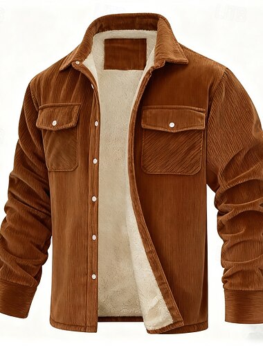  Herren Wintermantel Cordjacke Fleecejacke Freizeitjacke Lässig Täglich Thermowarm Tasche Herbst Winter Einfarbig Streetwear Täglich Umlegekragen Regulär Schwarz Rote Marineblau Braun Khaki Jacken