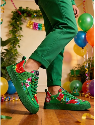  Rote Herren-Sneaker mit Blumenmuster – trendiges Design und bequeme Passform, perfekt für lockere Partys, St. Patrick's Day-Feiern und andere festliche Anlässe.