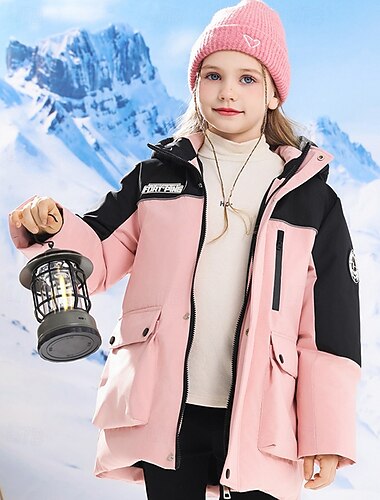  Kinderen Voor meisjes Donsjack Pufferjack Kleurenblok Sport Vetoketju Zak Houd Warm Windbestendig: Buiten jas bovenkleding 4-12 jaar Winter Zwart Blozend Roze
