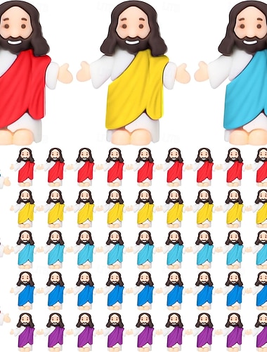  50/100 miniaturas de Jesus, pequenas estatuetas multicoloridas para presente de Páscoa, ideais para colocar dentro de ovos de Páscoa.
