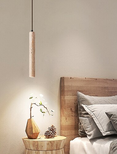  Suspension en pierre naturelle avec spot intégré | Luminaire suspendu tubulaire long et rustique pour îlot de cuisine, bar, salle à manger, chevet | Douille G9