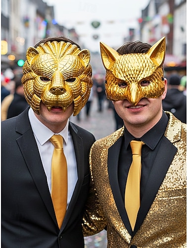  Heren Multi-Stijl Plastic Metallic Dier Mardi Gras Masker - Gouden Leeuw Vos Tijger Kostuum Hoofddeksel voor Carnaval  Maskerade Bal