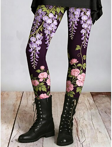  Naisten Leggingsit Mukavat leggingsit Loma Vapaa-aika Täyspitkä Korka vyötärö Kukka Kuvitettu Tulostus Mukavuus Mukava Elastinen Kausaliteetti Päivittäin Loma Purppura Kesä Kevät Syksy Tyköistuva