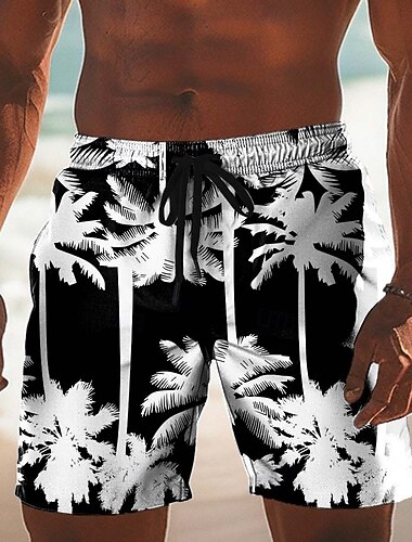  Férfi Kókuszfa Pálmafa levél Trópusi növények Úszónadrágok Deszkás short Közepes csípő Hawaii Tengerparti nyaralás Oldalzsebek Hálós bélés Elasztikus húzózsinóros derékrész Tervező Ruházat