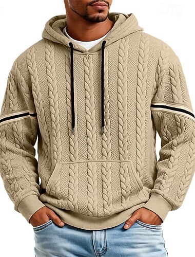  Herren Jacquard Kapuzensweatshirt Pullover Kapuzensweatshirt Schwarz Weiß Marineblau Khaki Grau Mit Kapuze Einfach Patchwork Kängurutasche Strukturiert Lässig Täglich Sport & Outdoor Streetwear Cool