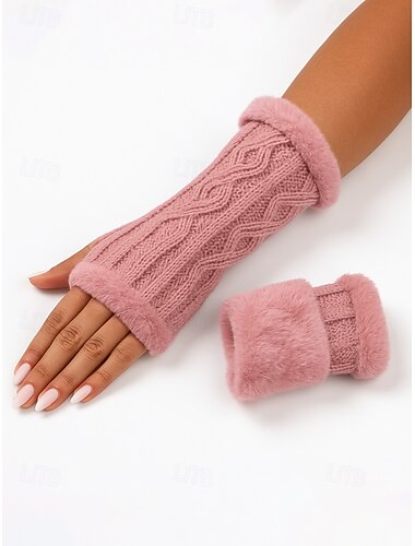  Gebreide vingerloze dameshandschoenen met fleecevoering voor extra warmte, verkrijgbaar in diverse kleuren, perfect voor de winter en casual gelegenheden.