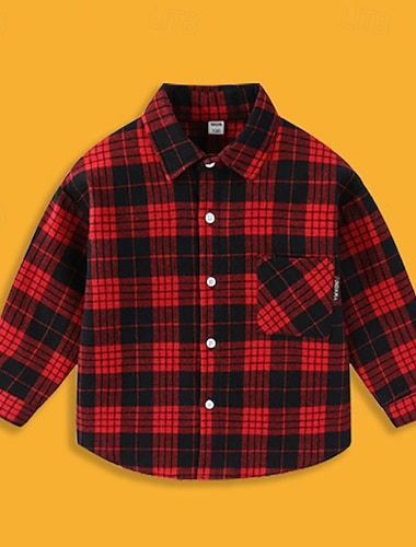  Barn Gutt Skjorter Ruter Langermet Lomme Avslappet Nøytral Rød Vår Klær 4 år +