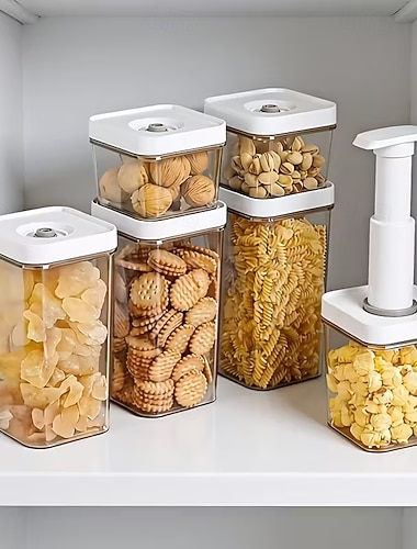  4-teiliges Set manueller Vakuum-Frischhalteboxen (3 Boxen + 1 Luftpumpe), quadratisch aus ABS-Material mit Deckel, inklusive Luftpumpe als Ersatz für Kühlschrank-Aufbewahrungsboxen, geeignet für Obst,