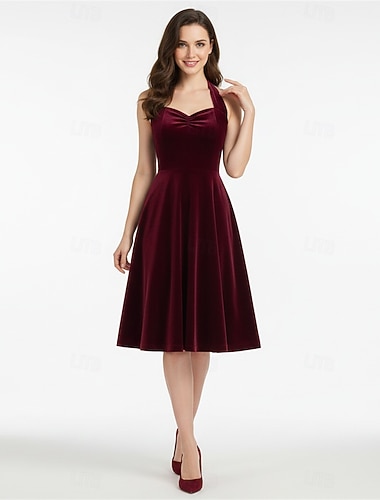  Retro Vintage 1950er A-Linien-Kleid Swing-Kleid Karomuster Kostüm Damen Festkleidung Neujahr Retro-Mottoparty Abendkleidung Erwachsene Kleid