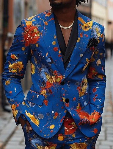  Herren Farbblock Blazerjacke Mantel Mode Bequem Atmungsaktiv Lässig Täglich Streetwear Lässig Tasche 3D-Druck Knöpfe Ganzjahres Fallendes Revers Langarm Blau Schwarz Weiß