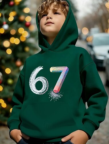  Unisex 3D Grafik Lustiger Slang 67 Kapuzensweatshirt Pullover Langarm 3D-Druck Frühling Herbst Sport Mode Streetwear Kinder 4-12 Jahre Mit Kapuze Lässig Täglich Outdoor Normale Passform