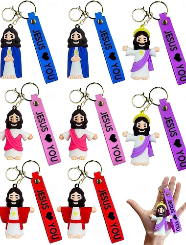  8er-Packung Schlüsselanhänger mit Jesus-Motiven, Ostergeschenk, christliche Jesus-Schlüsselanhänger (Großpackung), kleine klassische Jesusfiguren