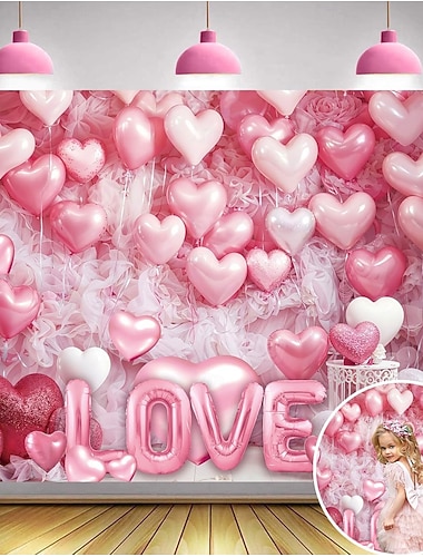  Rosa Wandteppich mit Herzmotiv zum Valentinstag, romantisches Liebesballon-Design für Partydekoration, perfekt für Valentinstagsfeiern und als Heimdekoration