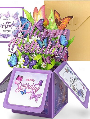  Cartes d'anniversaire papillon et fleurs pour femme, cartes 3D papillon en boîte pop-up pour maman, cadeau d'anniversaire idéal pour femme, carte de vœux personnalisée pour fille, épouse, sœur ou