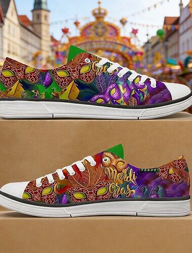  Mannen's Mardi Gras Carnaval Thema Sneakers – Kleurige Masker Print Casual Schoenen voor Festivals Parades en Straatfeesten