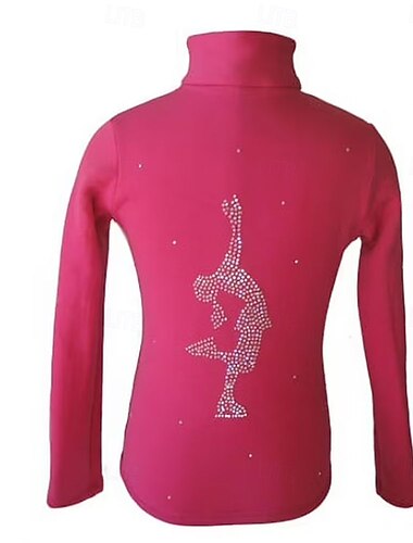  kunstløp fleecejakke dame jenteskøytejakke topp rød lappeteppe elastisk treningskonkurranse skøyteklær klassisk krystall/strass langermet skøyting kunstløp