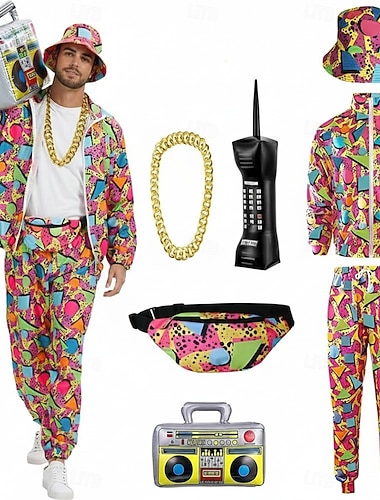  Rétro Vintage Années 1980 Hip Hop Tenues Sac Ensemble d'accessoires avec accessoires Manches longues Disco Déguisement Homme Costume de Carnaval Halloween Carnaval Nouvel An Défilé de la Fierté Mois