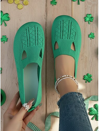  Grüne Strick-Slipper für Damen – atmungsaktiv und bequem, ideal für St. Patrick's Day, Festivals und den Alltag.