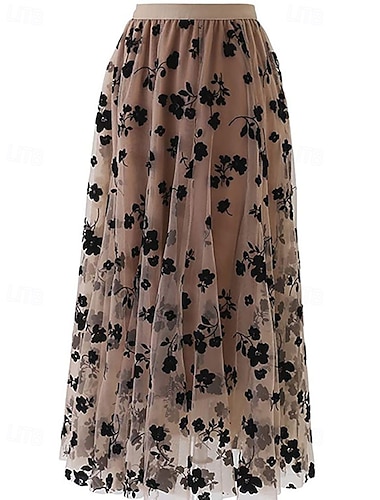  Damen Mode Lässig Midi Hohe Taille Röcke Blumenmuster Druck Mikroelastisch Täglich Straße Schwarz Kaffee Grau Sommer Spandex Polyester