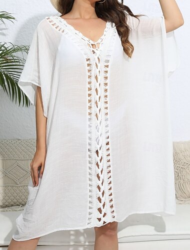  Damen Badeanzug Überwurf Badeanzugkleid Anti UV Shirt Bademode Ausschnitt Urlaub Strandbekleidung Einfarbig V Ausschnitt Kurze Ärmel Badeanzüge