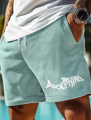  Miesten Dophin kirjeprintti Vohveli shortsit Hiki shortsit Rennot shortsit Keskivyötärö Muoti rento Loma Lenkkeily Treeni Textured Joustava kiristysnyöri vyötäröllä Shortsit taskuilla Suunnittelija