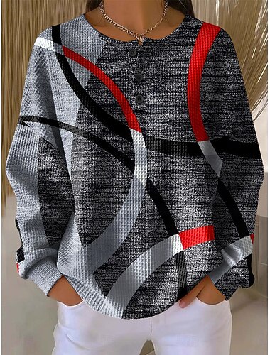  Femmes Sweats à capuche Boutons Graphique Géométrique Bloc de Couleur Mode Occasionnel Imprimé manche longue Col ras du cou Col rond Hauts Réguliers Occasionnel Rue Bleu Rouge Violet Vert Automne
