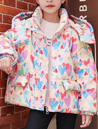  Kinderen Voor meisjes Donsjack Pufferjack Hart Sport Zak Houd Warm Windbestendig: Buiten jas bovenkleding 4-12 jaar Winter blauw Blozend Roze Rood