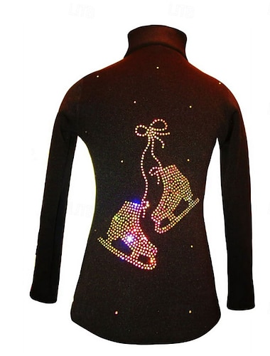  Fleecejakke til skøyteløp Dame Jente Skøyteløp Jakke Topper Svart Lapper Spandex Elastisk Trening Konkurranse Skøyteklær Hold Varm Klassisk Krystall / Rhinstein Langermet Skøyting Kunstløp