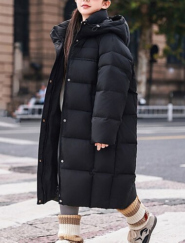  Barn Flickor Dunjacka Pufferjacka Ensfärgat Sport Ficka Håller värmen Vindtät Utomhus Täcka Ytterkläder 4-12 år Vinter Svart Purpur Kaki