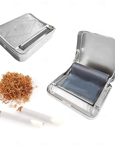  Lot de 2 boîtes à rouler automatiques semi-automatiques réglables en métal, étui compact et personnalisé pour rouler le tabac à feuilles standard.