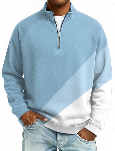  Ανδρικά Συνδυασμός Χρωμάτων Πόλο μπλουζάκια με φερμουάρ Μακρυμάνικο Μπλουζάκια πόλο γιακά του παππού Καθημερινό Σχολείο Ένδυση γυμναστικής και άθλησης Αργίες Καθημερινά Ρούχα 3D εκτύπωση Quarter Zip