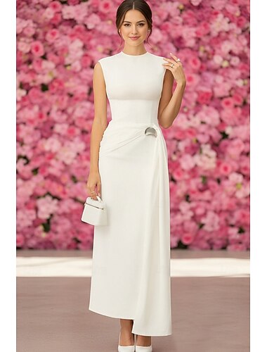  Fourreau Colonne Longueur cheville Robe de Soirée Robe de Cocktail Robes pour invités de mariage Élégant Petites Robes Blanches Sans manches Col ras du cou Formel Remise des Diplômes Tissu Extensible