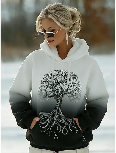  Damen Kapuzenpullover Grafik Geometrisch Lässig Langarm Mit Kapuze Normale Oberteile Lässig Straße Alltagskleidung Blau Schwarz Weiß Purpur Grün Frühling Winter