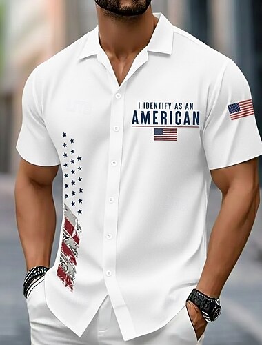  Férfi Július 4-én, az Egyesült Államok 250. évfordulóján Amerikai zászló Hazafias Ing Gombos póló Rövid ujjú Alkalmi divat Szabadság Alkalmi / Napi Nyár Tavasz Térfogatcsökkenés 3D nyomtatás galléros