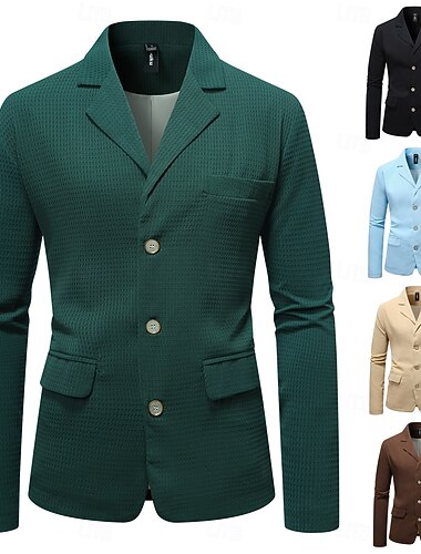  Herrenblazer mit Reverskragen, modisch klassisch-lässig, kariert, einfarbig, Waffelmuster, schwarz, hellblau, braun, tailliert, einreihig, drei Knöpfe
