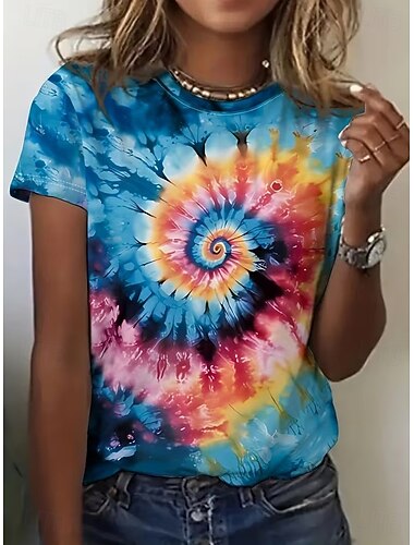  פסטיבל מוזיקה בגדי ריקוד נשים חולצה קצרה צמרות קיץ דפוס גראפי צבע הדרגתי מסוגנן קלסי יום יומי שרוולים קצרים צווארון עגול קצר חולצות רגילות יומי סוף שבוע פול סגול תלתן קיץ אביב
