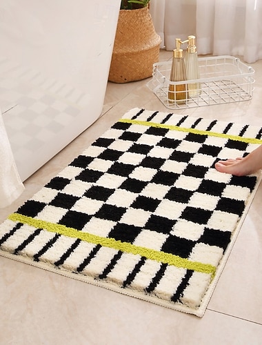  Vintage-Karo-Badematte, saugfähig, schnelltrocknend, flauschig, rutschfest, für Bad, WC, Schlafzimmer, Nachttisch, als Dekoration für Zuhause
