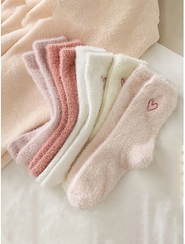  Damesokker i bomull, sett med 5, myke og koselige med hjertedesign, perfekte for hverdagsbruk og gave