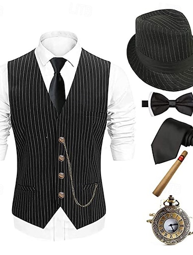  O Grande Gatsby Cavalheiro Mafioso Retro Vintage Loucos anos 20 Anos 20 Roupa Colete Chapéu panamá Conjunto de acessórios Homens Ocasiões Especiais Vintage Cosplay Baile de Formatura Festival Peitilho