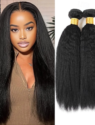  Braziliaans haar, menselijk haar 1b # natuurlijk zwart yaki steil menselijk haar 2 bundels 200g 10-28 inch