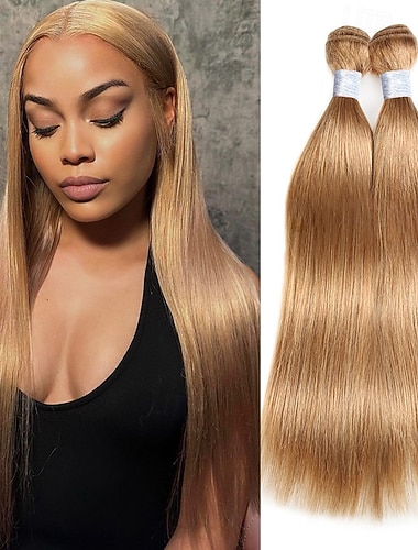  27# lichtbruine, steile haarextensies van echt haar, haarweave van 12-28 inch