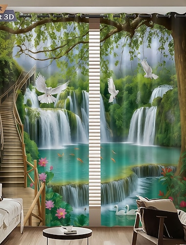  Rideaux occultants perforés imprimés en 3D, isolation phonique, pour balcon, salle de repos ou décoration intérieure (lot de 2).