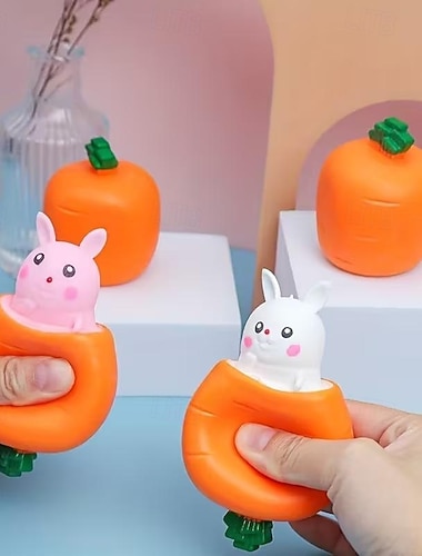  2 Stück Osterhasen-Quetschspielzeug mit Karottenkopf, lustiges Scherzgeschenk für Kinder und Erwachsene, lehrreiches Mitbringsel für Ostern, Halloween und Thanksgiving – verschiedene Farben,