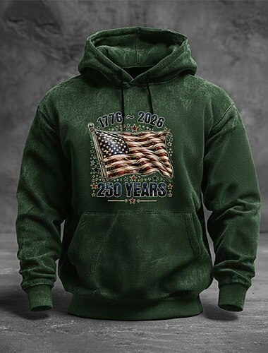  Herren Grafik Amerikanische US-Flagge Kapuzensweatshirt Pullover-Hoodie Bedruckter Hoodie Mode Streetwear Täglich Vintage-Retro Langarm Mit Kapuze Outdoor Streetwear Urlaub Rote Braun Grün Dunkelgray