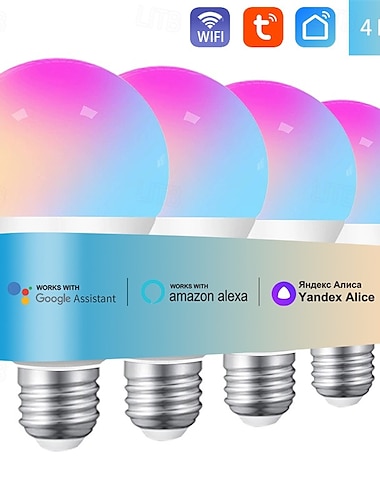  Smart lyspære E27 fargeendrende lyspære smarte lyspærer som er kompatible med Alexa Home Yandex Alice fargeendrende lyspærer 2.4Ghz WiFi