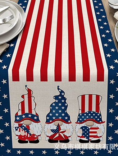  Bieżnik lniany z nadrukiem na 250. rocznicę USA, dekoracja stołu w stylu nordyckim, elegancki obrus w stylu vintage do domu i na obchody półwiecznej rocznicy Dnia Niepodległości 4 lipca