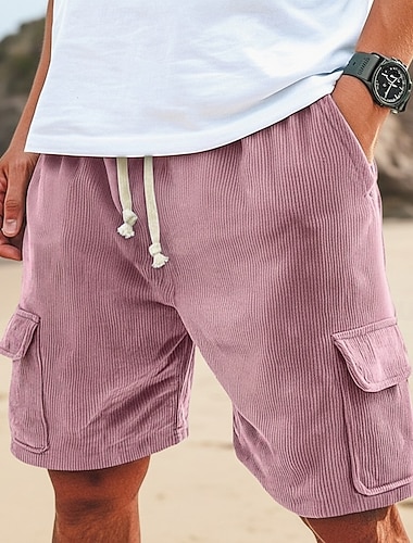  Herren Cargo-Shorts Sommershorts Strandshorts Freizeitshorts Cordshorts Kordelzug Elastischer Bund Einfarbig Komfort Knielang Täglich Outdoor Streetwear Urlaub Mode Schwarz Rosa Mikroelastisch